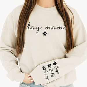 Dog Mom Dog Mum, Personalized Sweatshirt With Sleeve Imprint, Custom Gifts For Mother's Day