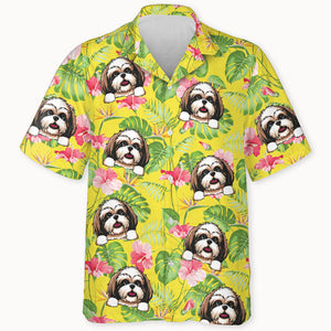 Tropical Pattern Peeking Dog, Beach Shirt, Personalized Hawaiian Shirt, Gift For Dog Lovers