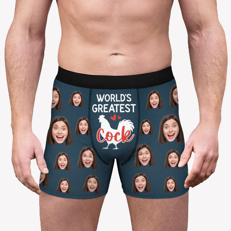 World's Greatest Cock, Personalized Boxer, Funny Gift For Him, Custom Photo