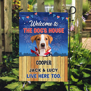 Welcome To The Dog's House Fireworks Version, Personalized Garden Flags With Custom Photo, Gifts For Dog Lovers
