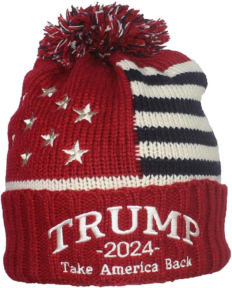 US Flag Embroidered Trump Beanie, Gift For Trump Fans, Election 2024