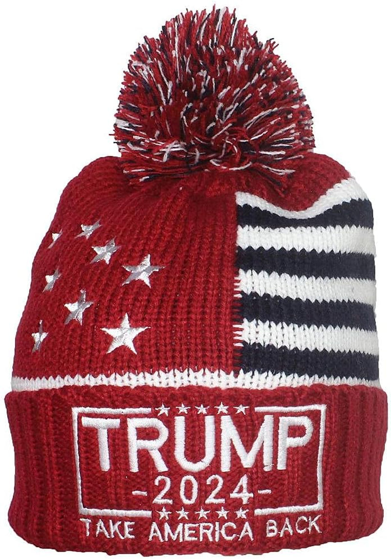 US Flag Embroidered Trump Beanie, Gift For Trump Fans, Election 2024