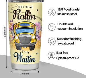 School Bus Driver Tumbler, Bus Driver Appreciation Gifts, 20Oz Stainless Steel Tumbler School Bus