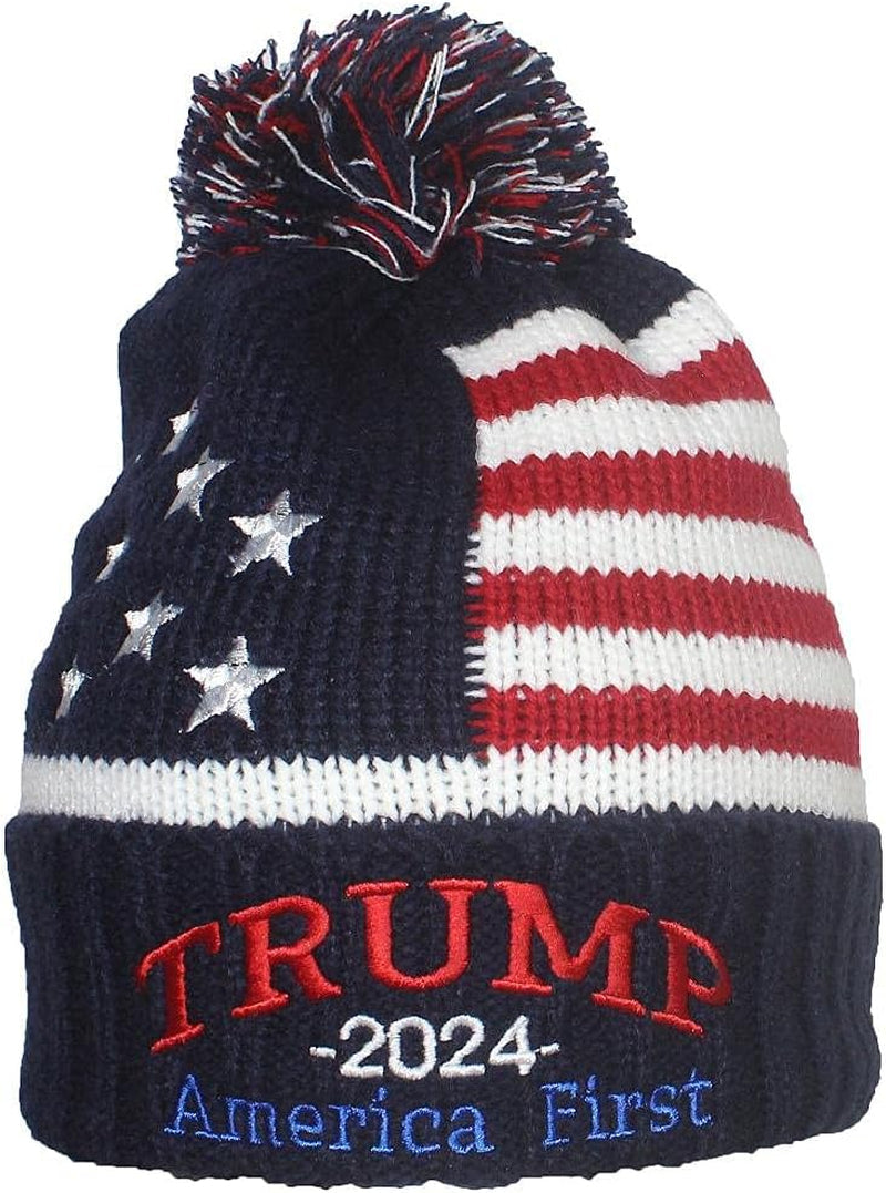 US Flag Embroidered Trump Beanie, Gift For Trump Fans, Election 2024