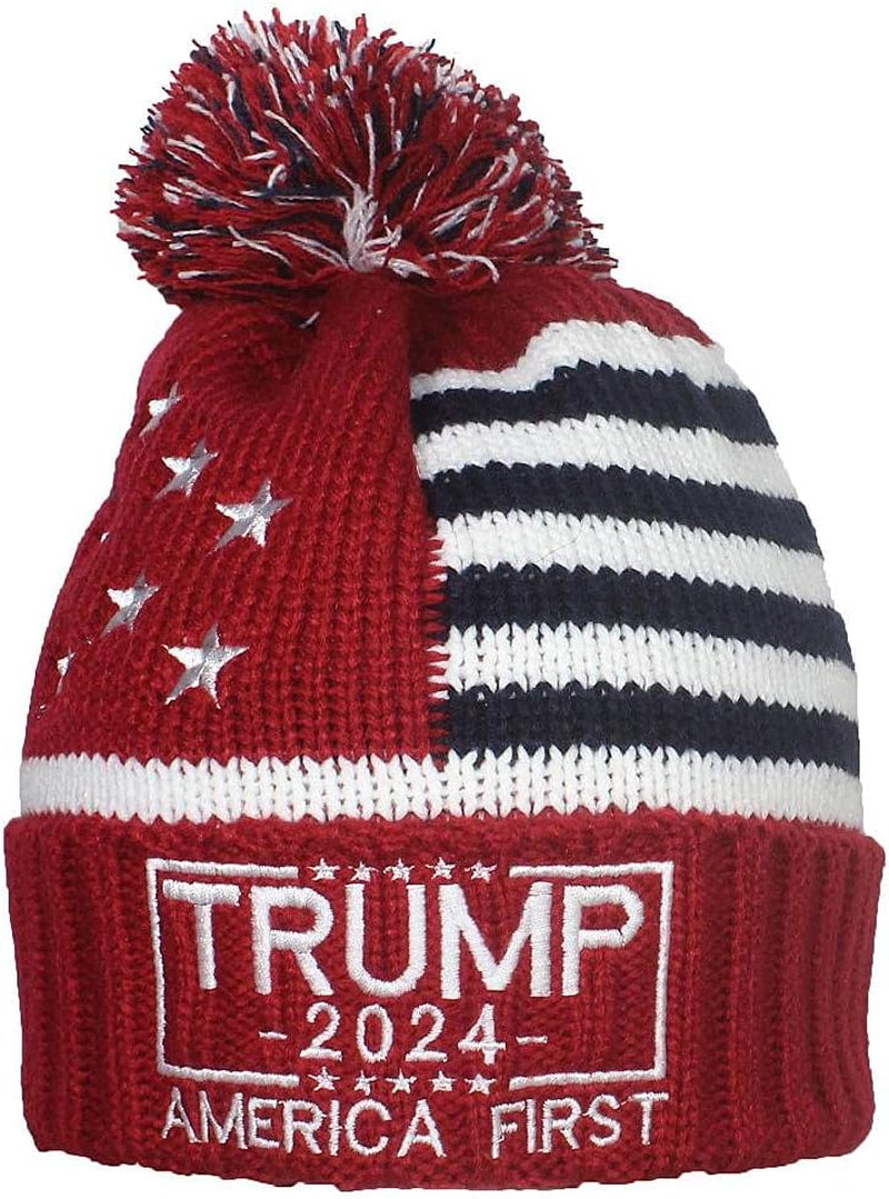 US Flag Embroidered Trump Beanie, Gift For Trump Fans, Election 2024