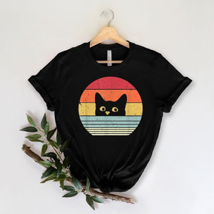 Retro Cat Unisex T-Shirt, Dark Colors Version, Funny Cat Shirt, Cat Mom Cat Dad Gift, Cat Lover Shirt, Vintage Cat Shirt