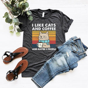 I Like Cats And Coffee Unisex T-Shirt, Coffee Lover Shirt, Funny Cat Shirt, Cat Mom Cat Dad Gift, Cat Lover Shirt, Vintage Cat Shirt