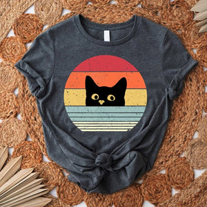Retro Cat Unisex T-Shirt, Dark Colors Version, Funny Cat Shirt, Cat Mom Cat Dad Gift, Cat Lover Shirt, Vintage Cat Shirt