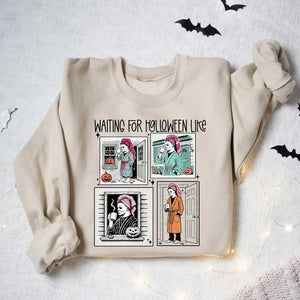 Waiting For Halloween Like Unisex Sweatshirt Version 2, Retro Horror Characters Halloween Sweatshirt, Summerween Sweatshirt