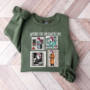 Waiting For Halloween Like Unisex Sweatshirt Version 2, Retro Horror Characters Halloween Sweatshirt, Summerween Sweatshirt