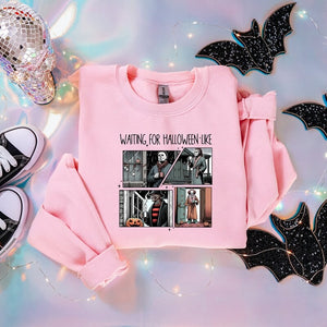 Waiting For Halloween Like Unisex Sweatshirt Version 1, Retro Horror Characters Halloween Sweatshirt, Summerween Sweatshirt
