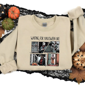 Waiting For Halloween Like Unisex Sweatshirt Version 1, Retro Horror Characters Halloween Sweatshirt, Summerween Sweatshirt