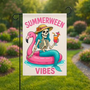 Summerween Garden Flag Skeleton Yard Decor Funny Summer Garden Decor Trendy Outdoor Sign Halloween Lawn Decor Summer Halloween Yard Flag
