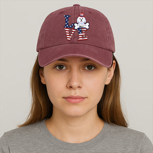 Love, 4th Of July American Flag Dog Dad Dog Mom Hat, Printed Vintage Cotton Washed Cap, Gifts For Pet Lovers