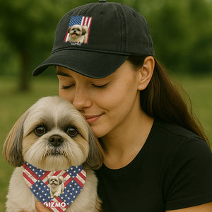 Combo Patriotic Dog Bandana And Washed Cap, Personalized Dog Bandana And Washed Cap, Perfect Pet Gift, Gifts For Dog Lovers