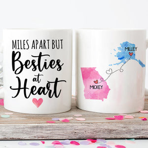 Bestie Long Distance Quotes Personalized State Colors Coffee Mug, Custom Best Friend Gift