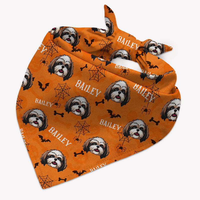 Dog Face Halloween Pattern, Personalized Bandana, Custom Dog Lovers Gifts