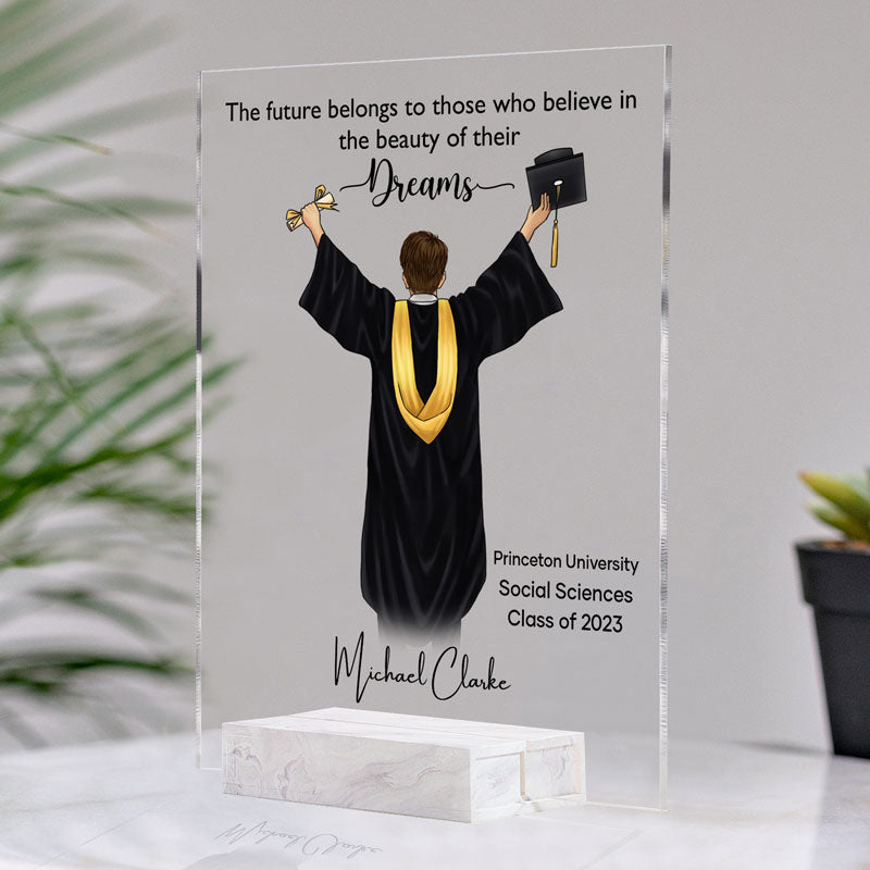 The Future Belongs To Those Who Believe, Personalized Acrylic Plaque, LED Light, Graduation Gifts