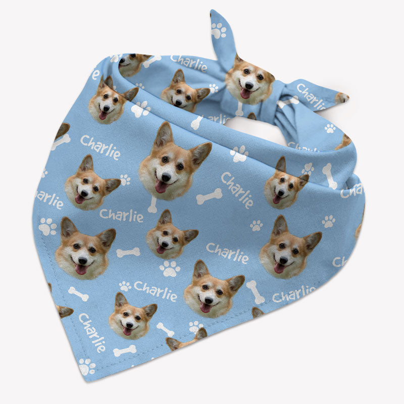 Dog Face Pattern Bandana, Personalized Bandana, Custom Dog Lovers Gifts, Custom Photo