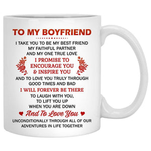 To my boyfriend Promise Encourage Inspire, Couple Tree, Customized mug, Anniversary gift, Valentine's Day gift