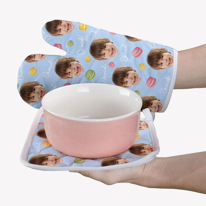 Face Portrait Cake Pattern, Personalized Oven Mitts, Funny Gifts, Custom Photo