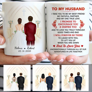 To my husband Promise Encourage Inspire, Church Wedding, Customized mug, Anniversary gifts, Personalized love gift for him