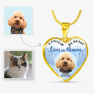 A Piece of My Heart Lives In Heaven, Pet Memorial, Custom Photo, Luxury Heart Necklace