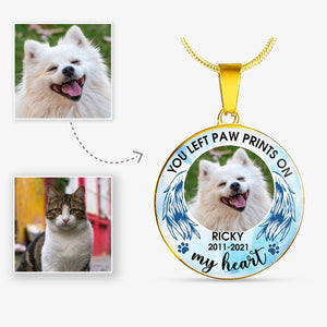You Left Paw Prints, Pet Memorial, Custom Photo, Luxury Circle Necklace, Gift for Dog Lovers, Cat Lovers