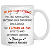 To my boyfriend Meeting you was fate, Fall mugs, Anniversary gifts, Personalized gifts for him
