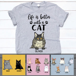 Life Is Better With Cats, Personalized Shirt, Custom Gift for Cat Lovers, Custom Tee