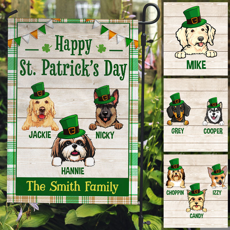 Happy St. Patrick's Day, Custom Dogs Flags, Personalized St. Patrick's Day Decorative Garden Flags