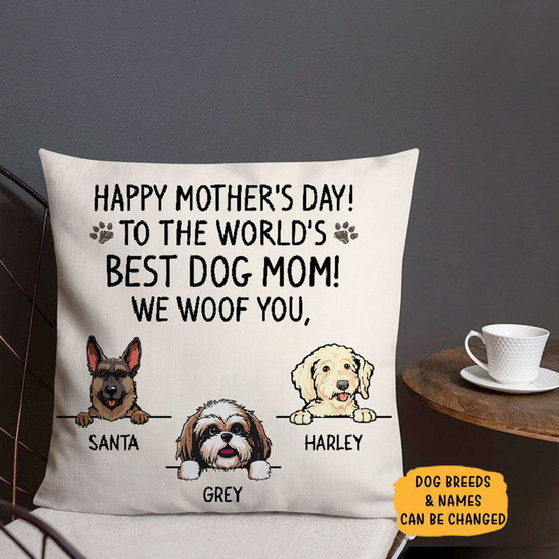 Dog mom throw pillow, Mother's Day gift for dog lovers - 2 sided, custom cushion for dog lovers