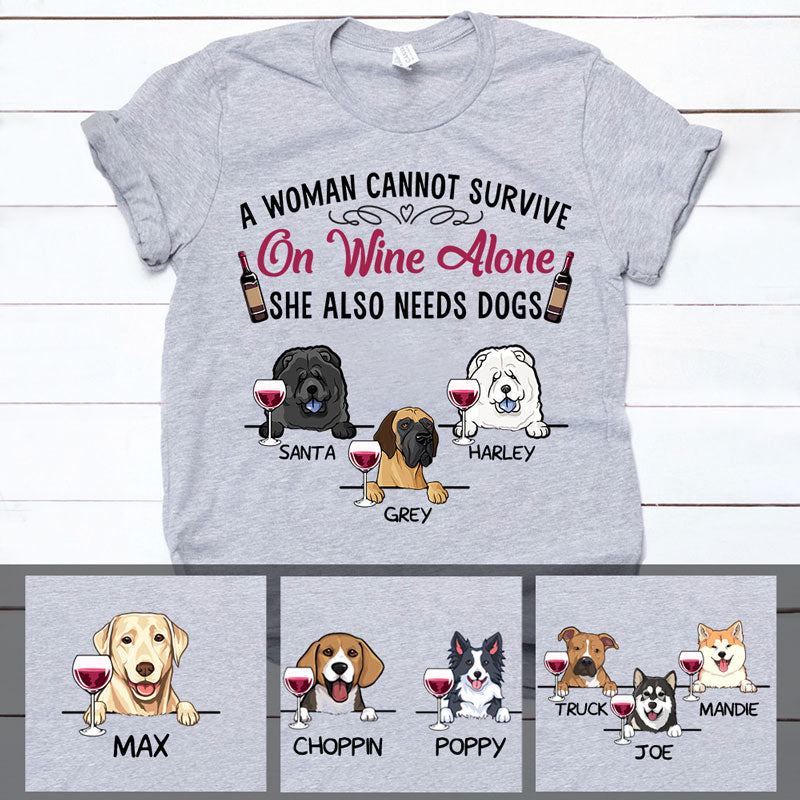 Funny dog shirt, personalized gift for dog lovers - Survive on wine alone, custom t-shirt for dog lovers