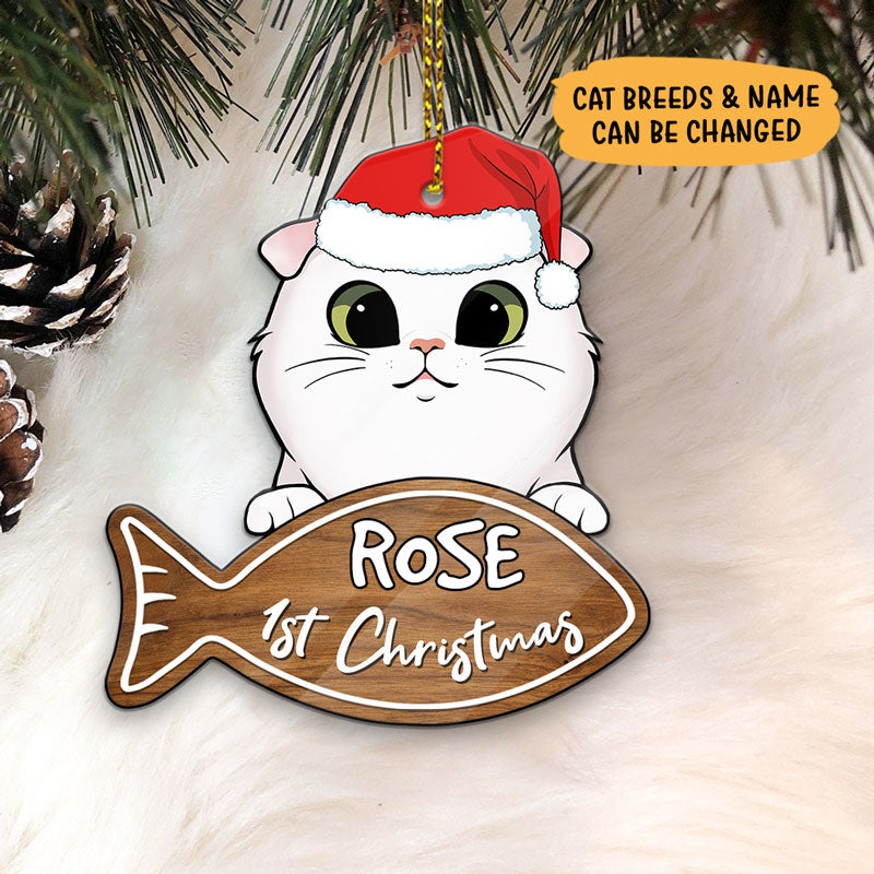 Personalized First Christmas Cat Shaped Ornament, Custom Christmas Gift for Cat Lovers