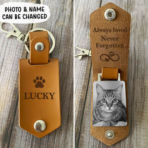 Always Loved Never Forgotten, Personalized Leather Keychain, Memorial Gifts, Custom Photo