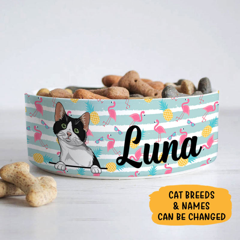 Personalized Custom Cat Bowls, Flamingo, Gift for Cat Lovers