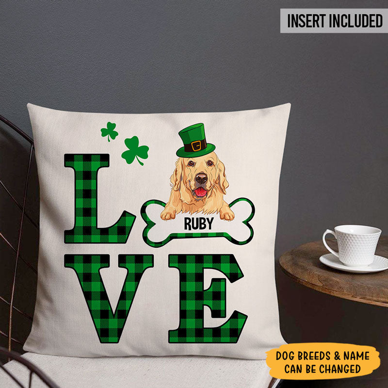 Love, Personalized St. Patrick's Day Pillows, Custom Gift for Dog Lovers