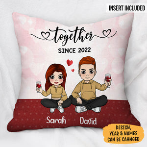 Chibi Drinking Couple Pillow, Personalized Gifts For Him, Anniversary Gifts For Her