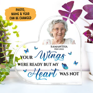 Your Wings Were Ready, Personalized Keepsake, Heart Shape Plaque, Memorial Gifts, Custom Photo