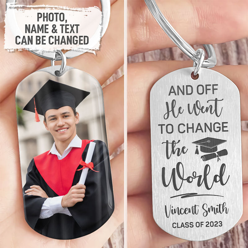 She Went To Change The World, Personalized Keychain, Graduation Gifts, Custom Photo