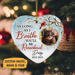 As Long As I Breathe, Personalized Heart Ornaments, Memorial Gifts, Custom Photo Gift