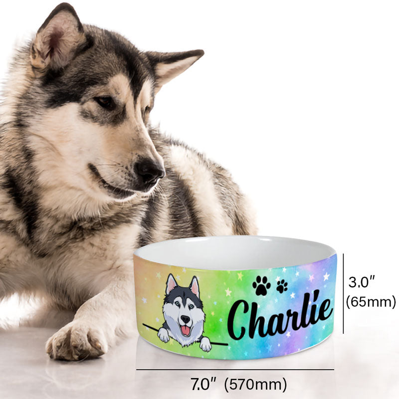 Personalized Custom Dog Bowls, Rainbow Stars, Gift for Dog Lovers