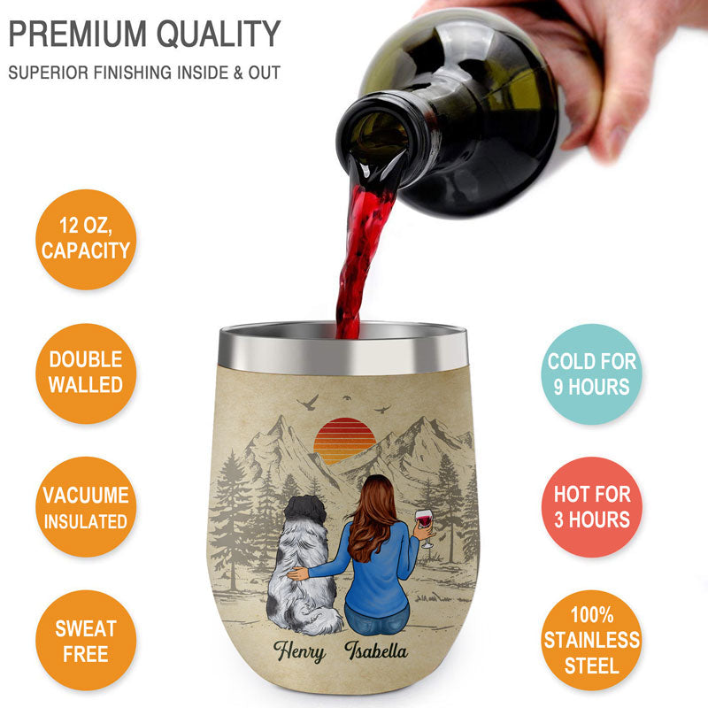 A Girl And Her Dogs, Personalized Wine Tumbler Cup, Custom Gift For Dog Lovers, Mother's Day Gifts