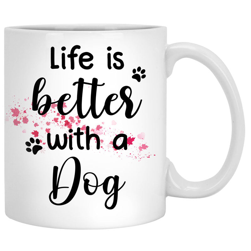 Life is better with a dog, Red Tree, Personalized Mugs, Custom Gifts for Dog Lovers