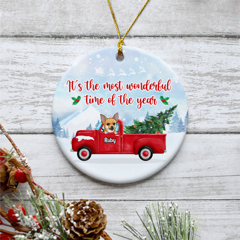 The most wonderful time of the year, Personalized Circle Ornaments, Custom Gift for Dog Lovers