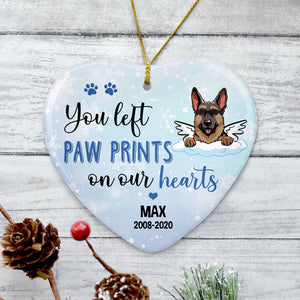 You Left Paw Prints Christmas Ornaments, Personalized Heart Ornaments, Custom Gift for Dog Lovers