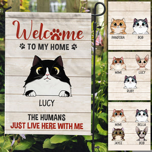 The Humans Just Live Here With Us, Custom Flags, Personalized Cat Decorative Garden Flags, Gift For Cat Lovers