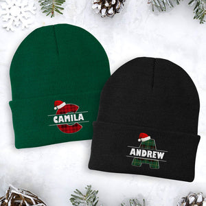 Christmas Alphabet, Couple Beanie, Personalized Custom Embroidered Beanie, Christmas Gifts