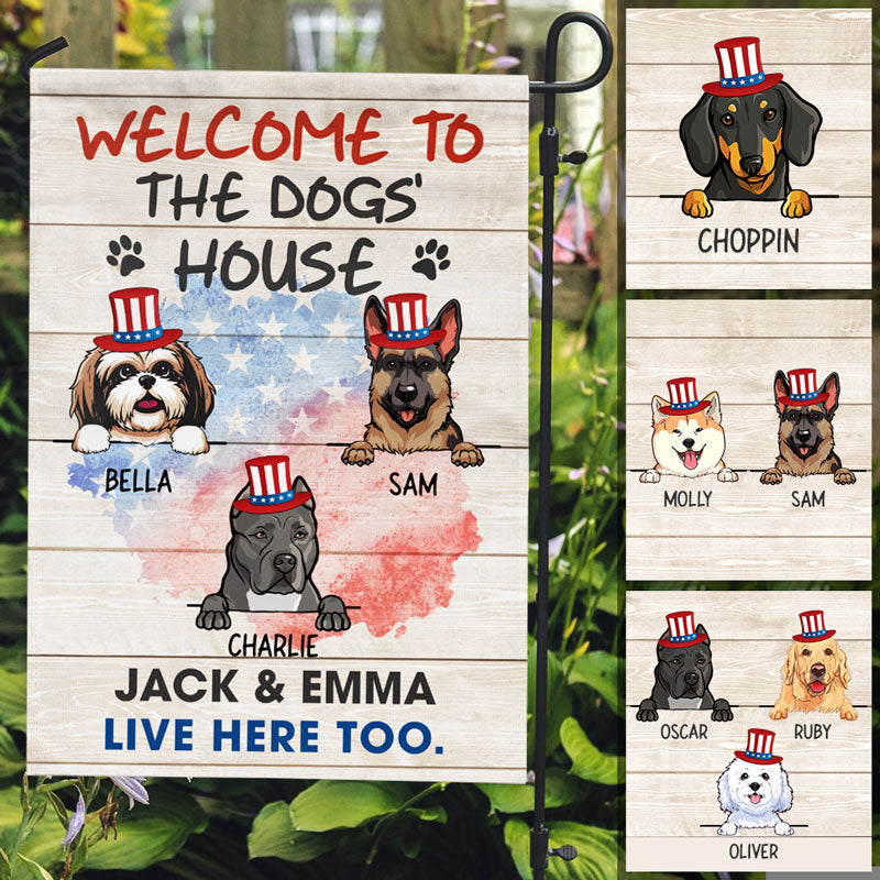 Welcome To The Dog House, 4th Of July, Custom Flags, Personalized Dog Decorative Garden Flags