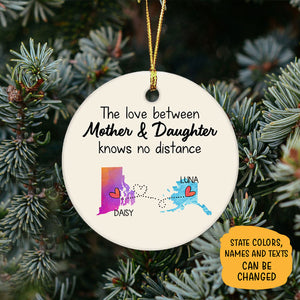 Long Distance Mother And Daughter, Personalized State Colors Circle Ornaments, Custom Gift for Mom